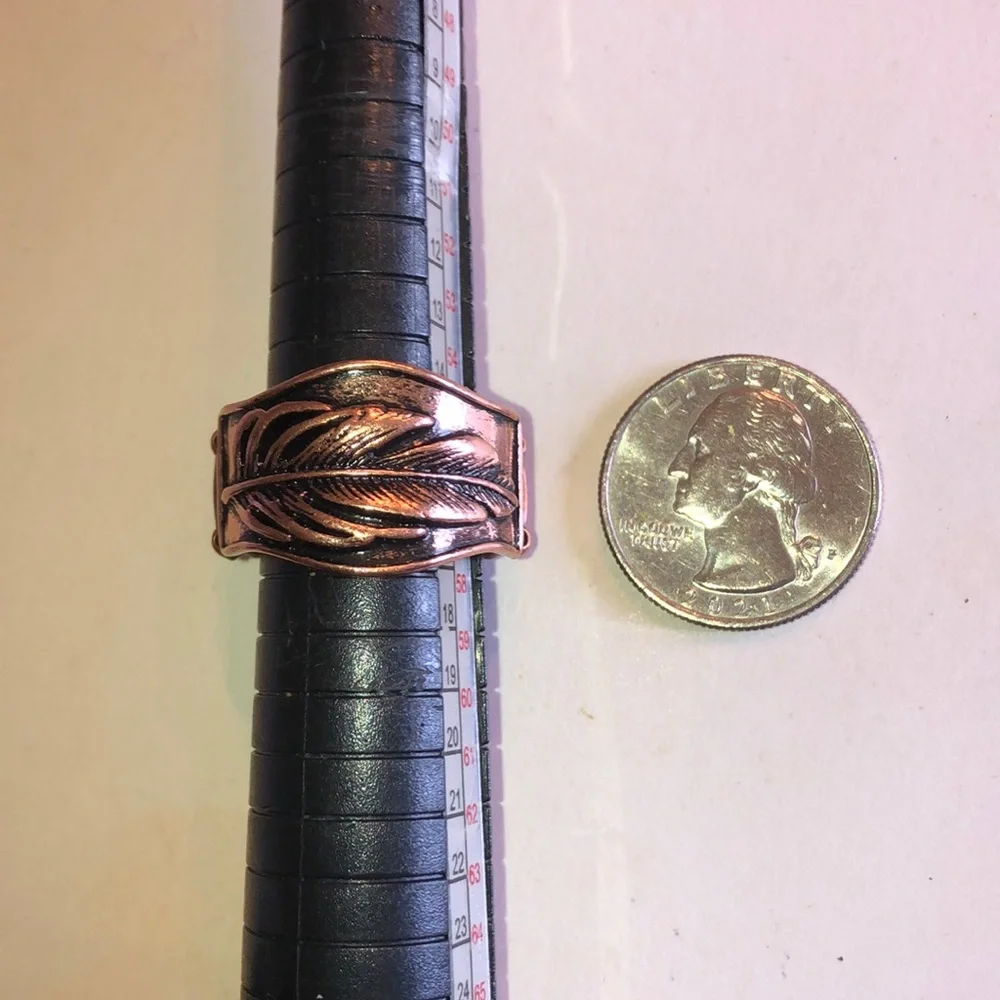 Copper Tone Feather Boho Stretchy Ring